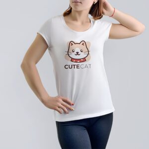 Camisa Feminina Cute Cat - Branca